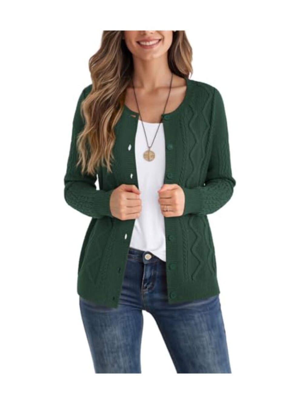 Cable Knit Button Down Cardigan Sweater Long Sleeve Casual Fall Outerwear